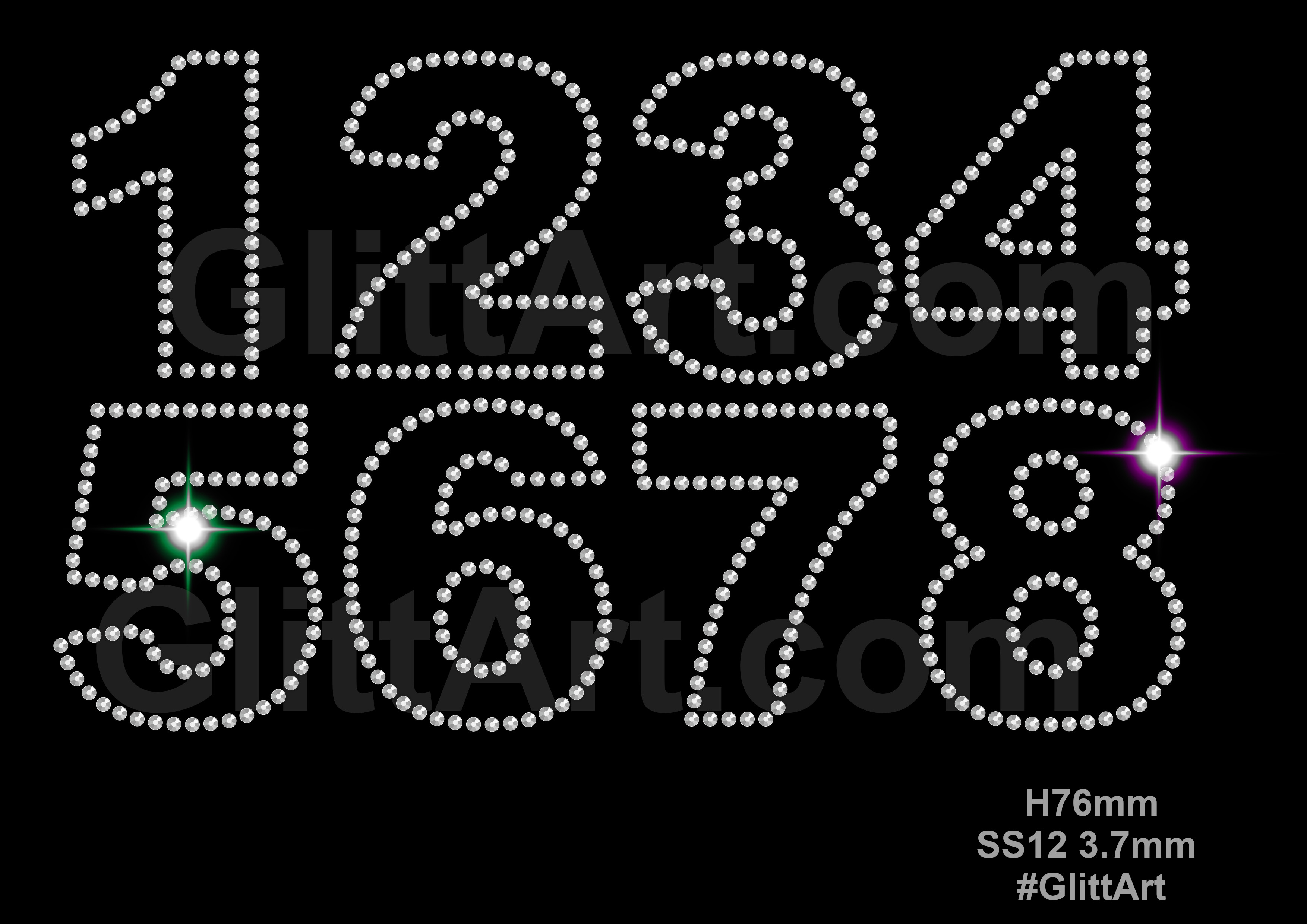 Numbers 3" 76mm rhinestone template download